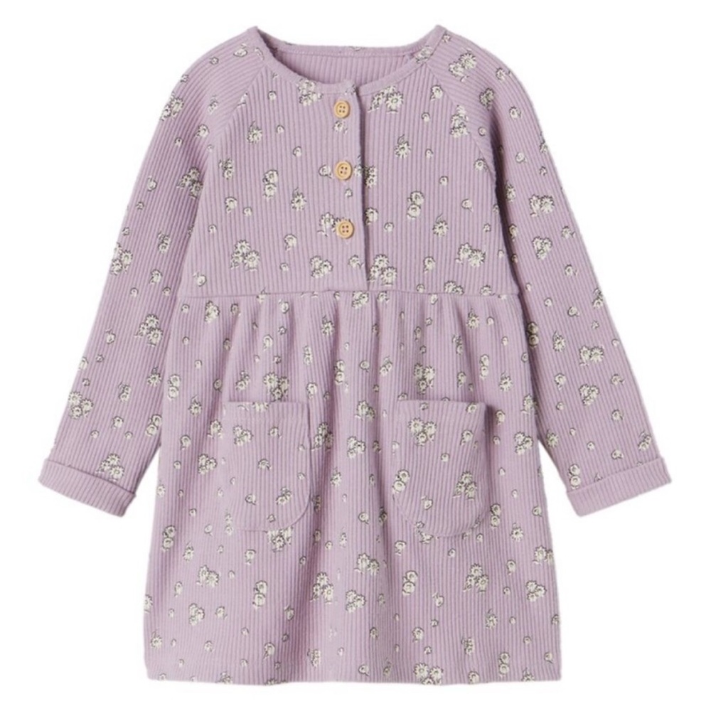 Zara Girls Ribbed Long Sleeve Floral Print Dress size 4-5